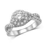 14K White Gold 1 Ct.Tw.Diamond Halo Engagement Ring