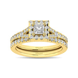 Diamond  Split Shank Single Halo Bridal Ring 1 ct tw Princess Cut in 14K Yellow Gold