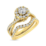 Diamond  Twist Shank Single Halo Bridal Ring 1 ct tw Round Cut in 14K Yellow Gold