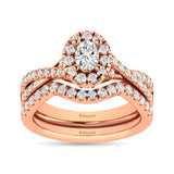 Diamond  Twist Shank Single Halo Bridal Ring 1 ct tw Oval Cut in 14K Rose Gold