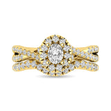 Diamond  Twist Shank Single Halo Bridal Ring 1 ct tw Oval Cut in 14K Yellow Gold