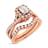 Diamond  Twist Shank Single Halo Bridal Ring 1 ct tw Emerald Cut in 14K Rose Gold