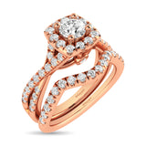 Diamond  Twist Shank Single Halo Bridal Ring 1 ct tw Round Cut in 14K Rose Gold