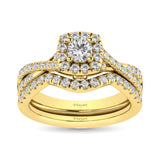 Diamond  Twist Shank Single Halo Bridal Ring 1 ct tw Round Cut in 14K Yellow Gold