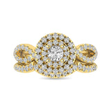 Diamond  Twist Shank Double Halo Bridal Ring 3/4 ct tw Round Cut in 14K Yellow Gold