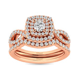 Diamond  Twist Shank Double Halo Bridal Ring 1 ct tw Round Cut in 14K Rose Gold