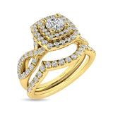 Diamond  Twist Shank Double Halo Bridal Ring 1 ct tw Round Cut in 14K Yellow Gold