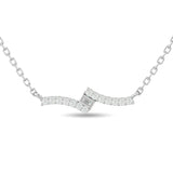 Diamond Round & Straight Buggete Fashion Necklace 1/8 ct tw in 10K White Gold