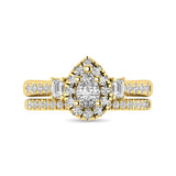 Diamond Classic Shank Single Halo Bridal Ring 1 ct tw Pear Cut in 14K Yellow Gold